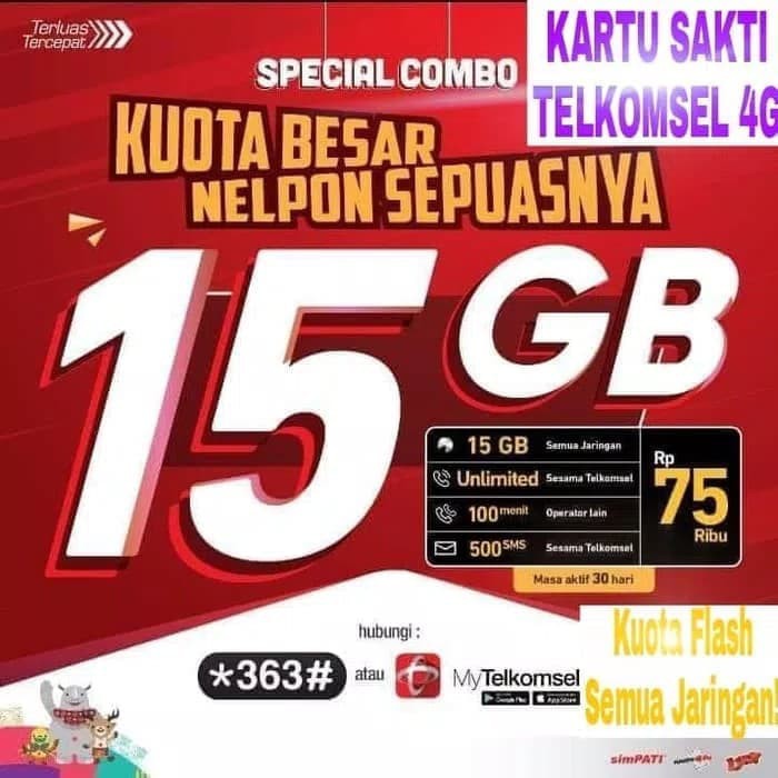 Kartu Perdana Combo Sakti Telkomsel, 15 Gb 75.000. Kartu Sakti Telkomsel