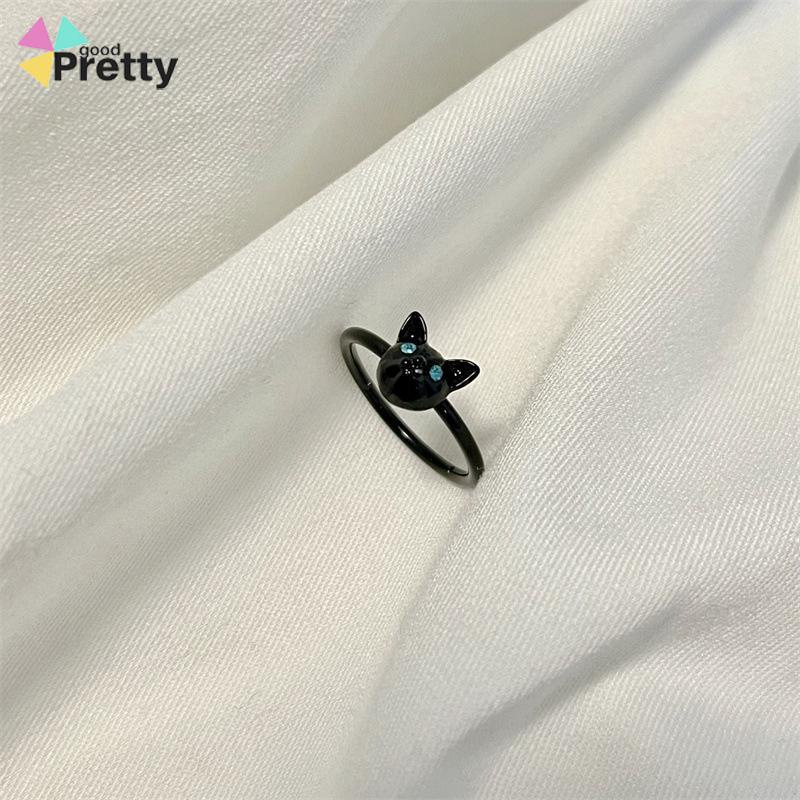 Cincin Kucing Hitam Wanita Trendi Desain Niche Cincin Jari Telunjuk Fashion Kepribadian Cincin - PD