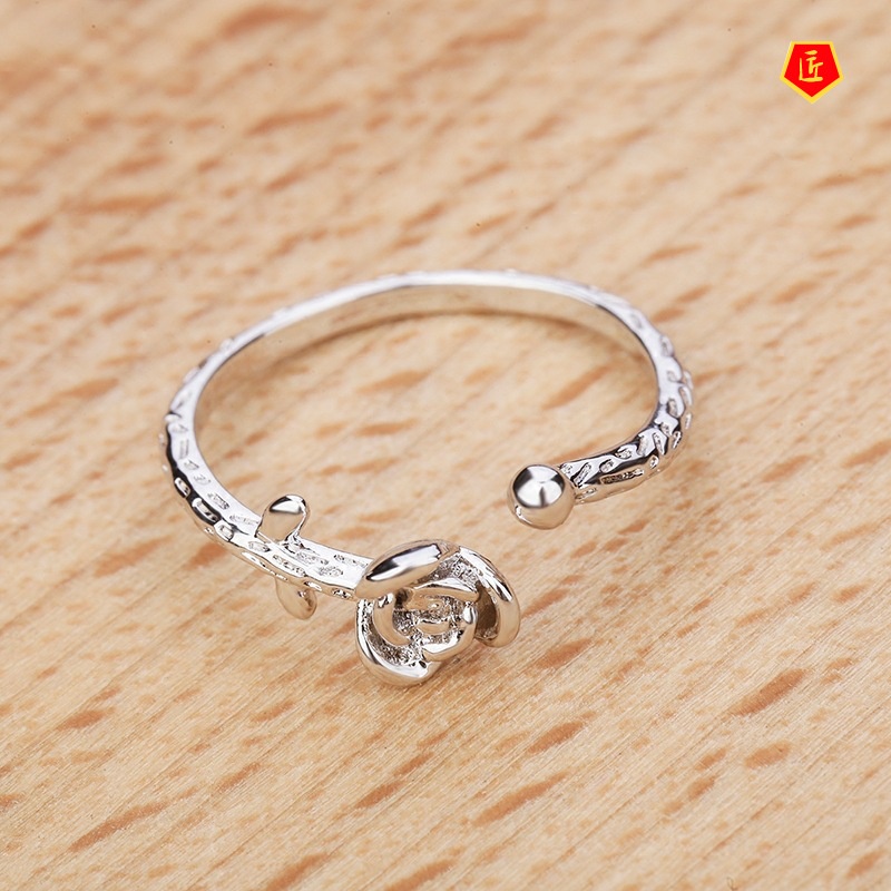 [Ready Stock]Women's Artistic Rose S925 Silver Ring Korean Temperament