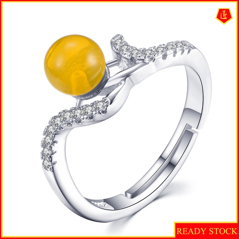 [Ready Stock]Amber Ring Ethnic Style Retro Yellow All-Matching