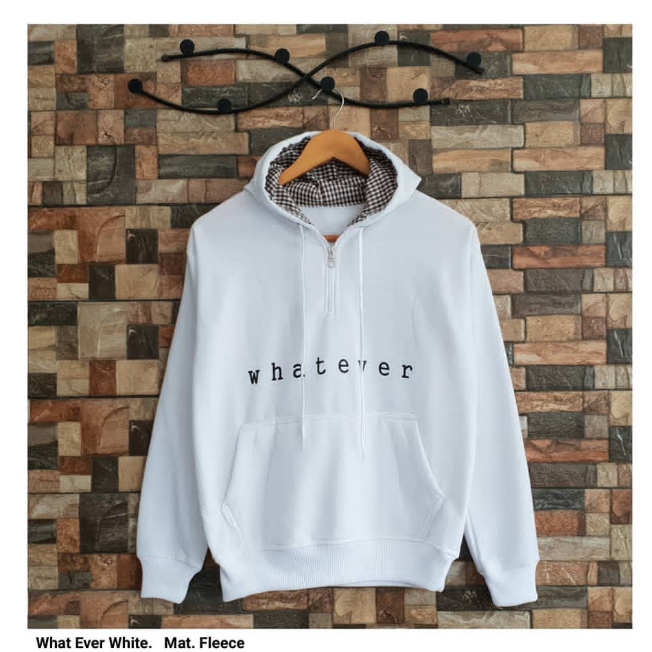 HOODIE WANITA . WHATEVER HOODIE . SWEATER WANITA . SWEATER MURAH . HIJAB OUTFIT . KOREAN STYLE-white