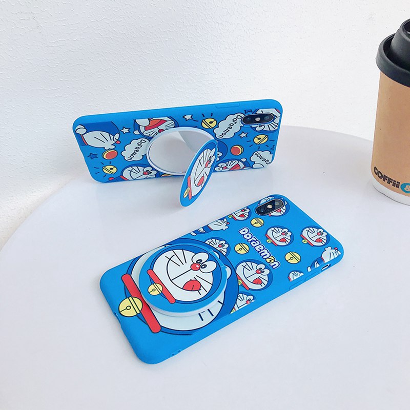 Doraemon Mirror Case OPPO A91 F15 A31 A5 A9 A53 A33 2020 A3S Realme C1 A7 A5S A12 A1K A37 A57 A39 F5 Youth F1S A71 F11 F9 Pro Reno 3 Realme 5 5S 5i C3 7 Narzo 20 Pro C17 7i C11 Casing Mirror Holder iPhone X XS XR XS Max 12 Pro