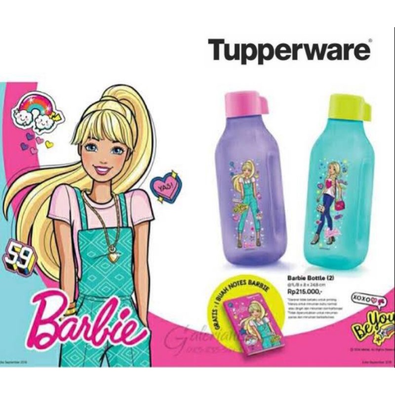 Tupperware Barbie Bottle Set @1 Liter (2 Pcs) // Botol Anti Tumpah & Anti Panas Air Minum Karakter A