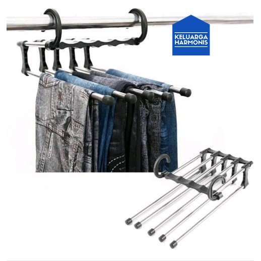 Gantungan Celana 5 in 1 Stainless Hanger Trousers rack Stainless/Rak Baju/Jilbab/Syal/Gantungan Celana kode