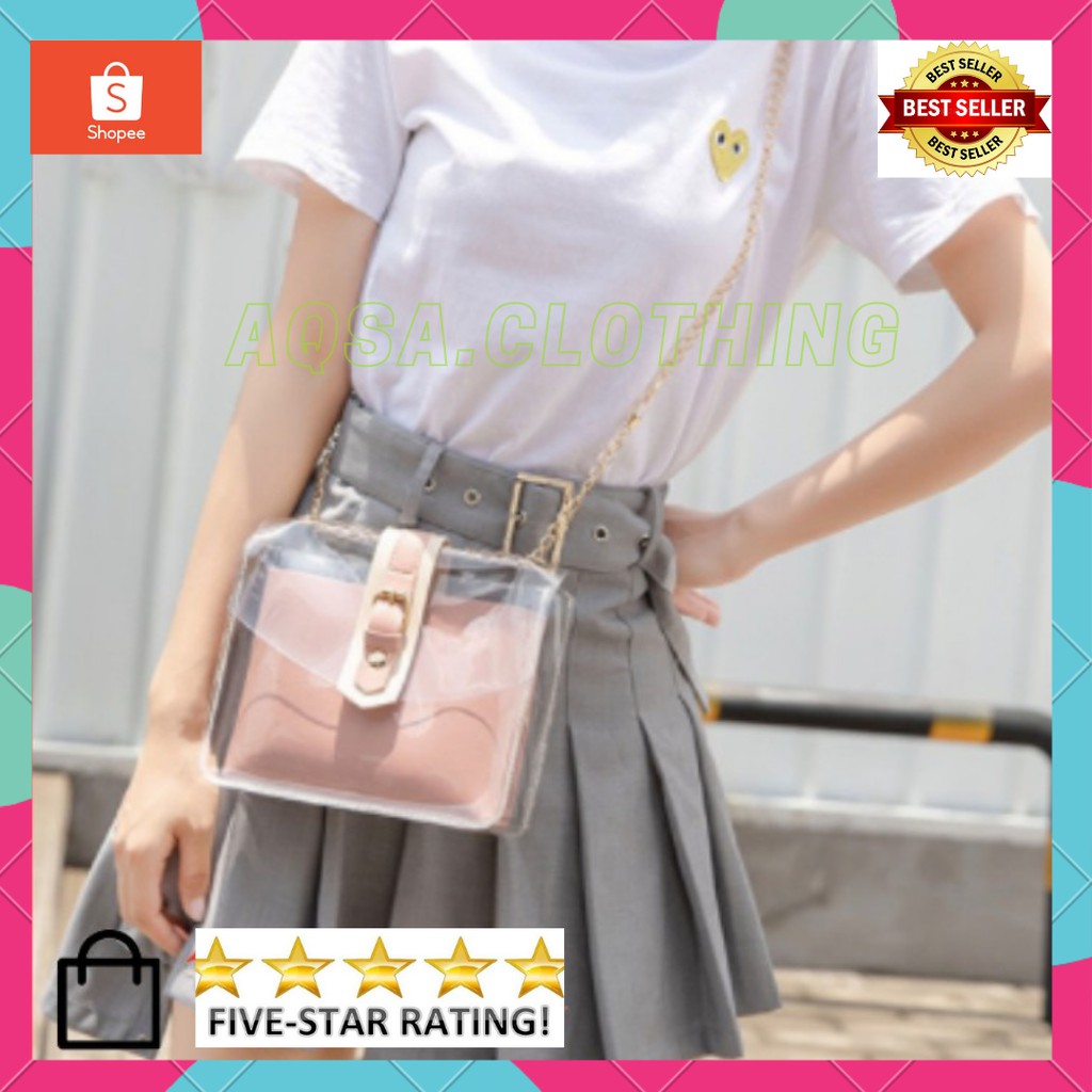 TAS SELEMPANG MINI//TAS CEWEK SLING BAG KOREA//TAS TRANSPARAN IMPOR