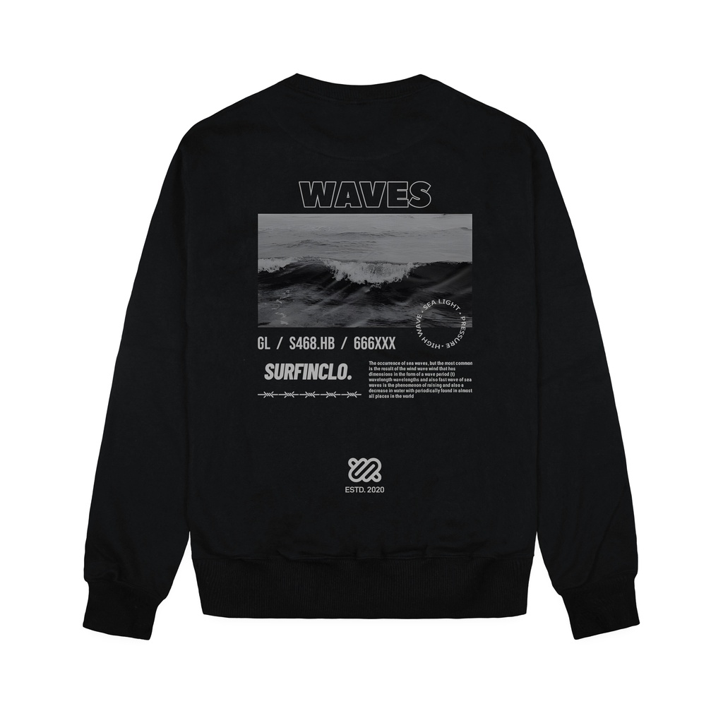 Surfinclo Crewneck Sweatshirt Unisex Waves Soft Fleece Size S M L XL XXL