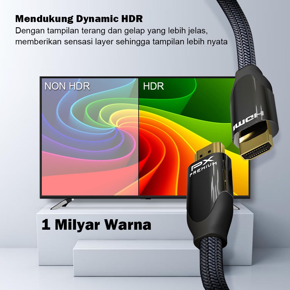 High Speed Kabel HDMI Nylon 4K dengan Ethernet PX HDMI-3MX Full HD 3D