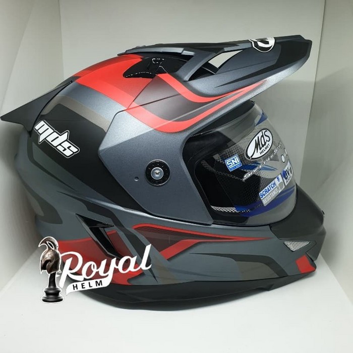 Helm MDS Super Pro Motif Black Red Grey Full Face Cross Superpro 2