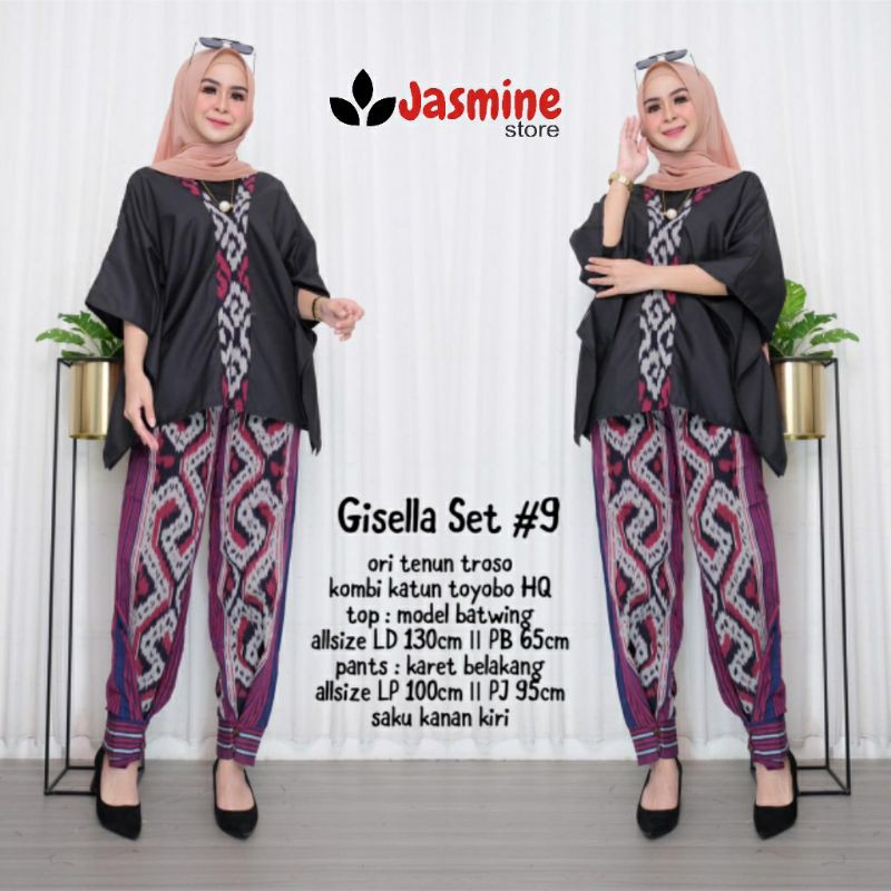 setelan celana tenun wanita blus batwing GISELLA SET