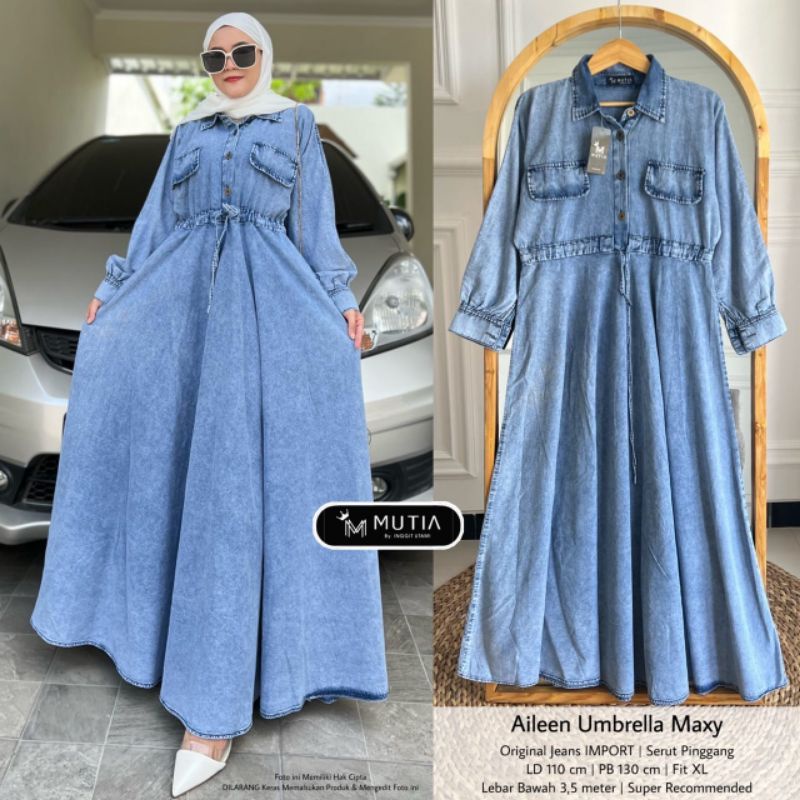 AILEEN UMBRELLA MAXY / DRESS JEANS WANITA MUSLIMAH / Gamis jeans BY MUTIA