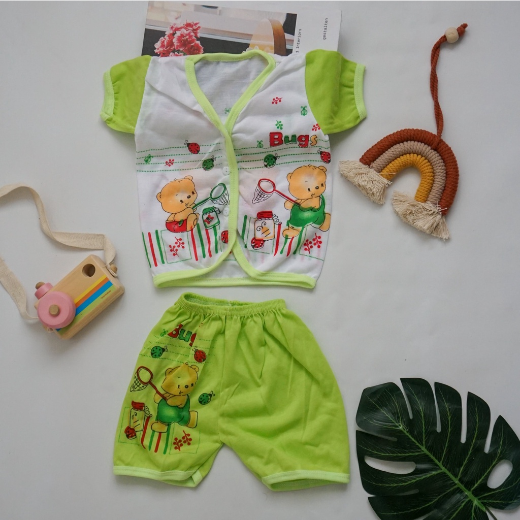 Setelan Baju Lengan Pendek Bayi Baru Lahir Murah Motif Bear Lokal