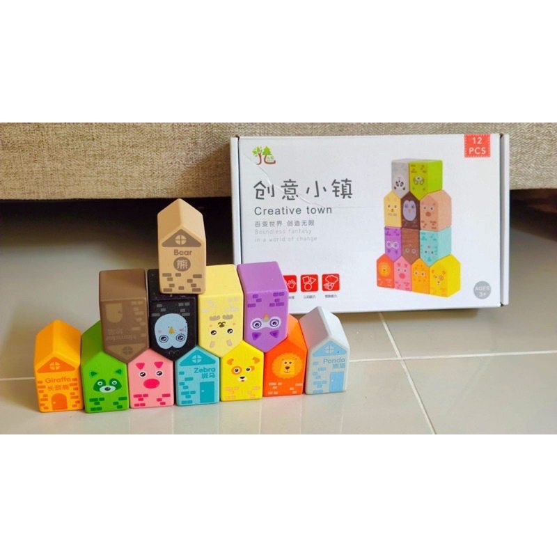 creative town colorful wooden blocks balok warna warni