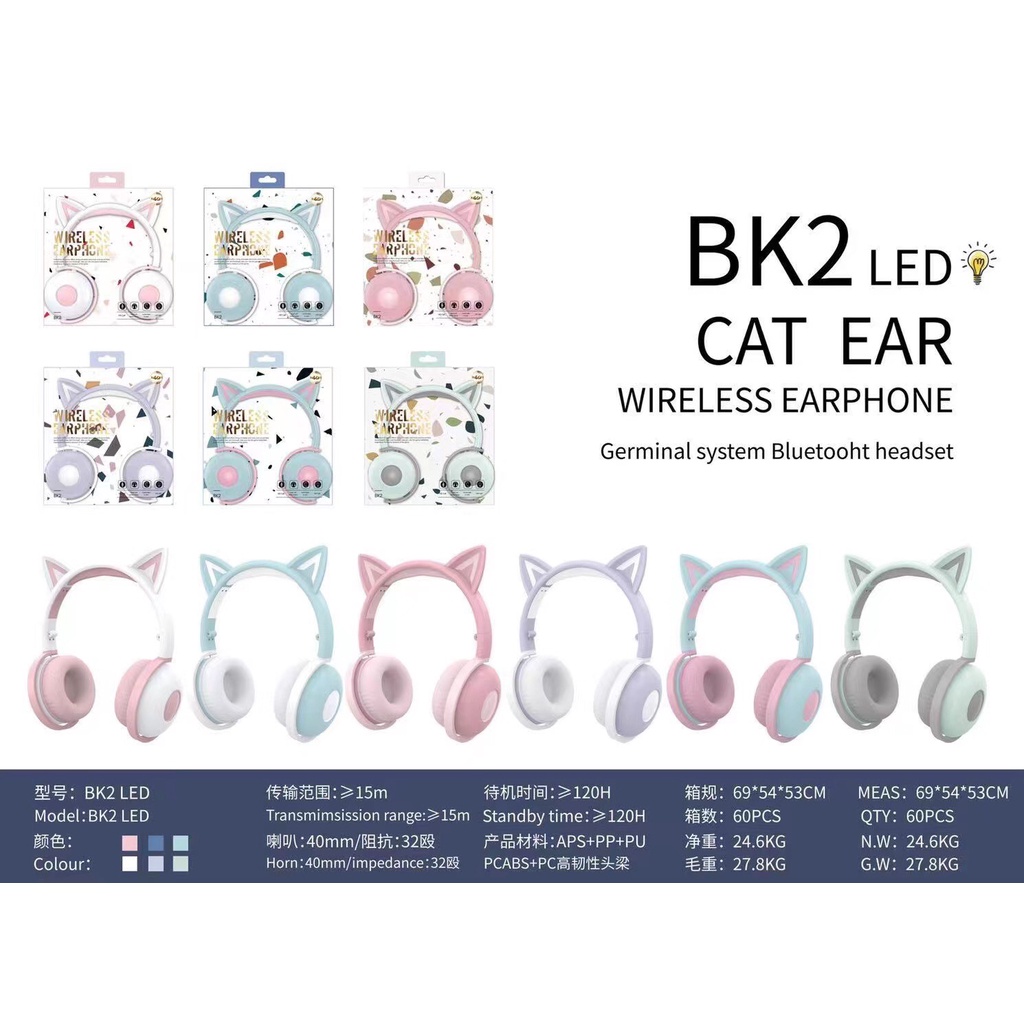 HGM-023 Cat Ear LED Light Headphones / Earphone Bisa Bluetooth / Bisa Kabel Aux Model Telinga Kucing