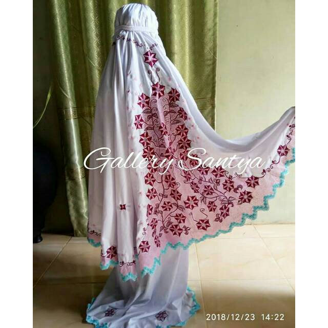 Mukena bordir bukittinggi padang pariman mukena bordir punggung anak putih motif bintang pink