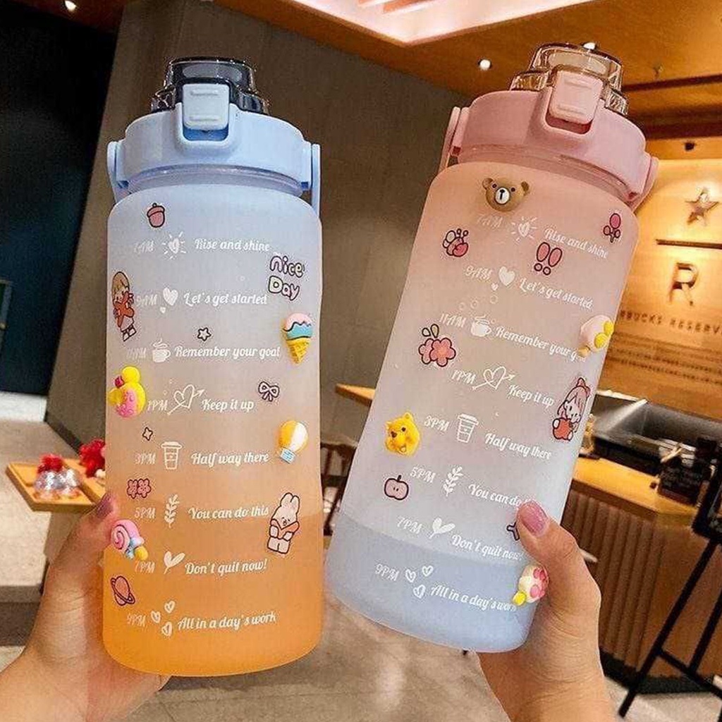 ☀ACCBAYI☀ ACC0050 Botol Minum Rainbow Motivasi 2 Liter Botol Air Kapasitas Besar Free Stiker