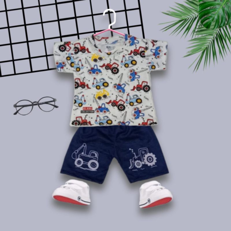 setelan baby fullprint celana denim || EXCAVATOR || setelan baby cowok || buat anak umur 0-12 bulan...