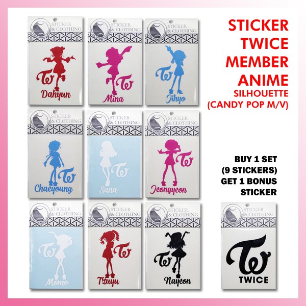 Stiker TWICE Member Silhouette Anime di M/V Candy Pop Cutting Sticker untuk aksesoris Mobil Motor