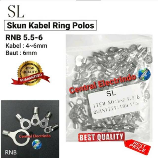 Skun Kabel Ring Polos RNB 5.5-6 Kabel 4~6mm Baut 6mm SL.