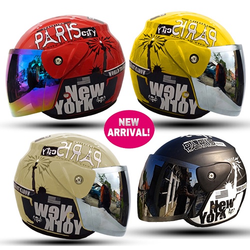 Helm Half Face Dewasa EVOLUTION MOTIF PARIS Seperti Helm GM Original Murah Kaca Silver Kaca Pelangi Premium Untuk Pria Dan Wanita COD Free Packing