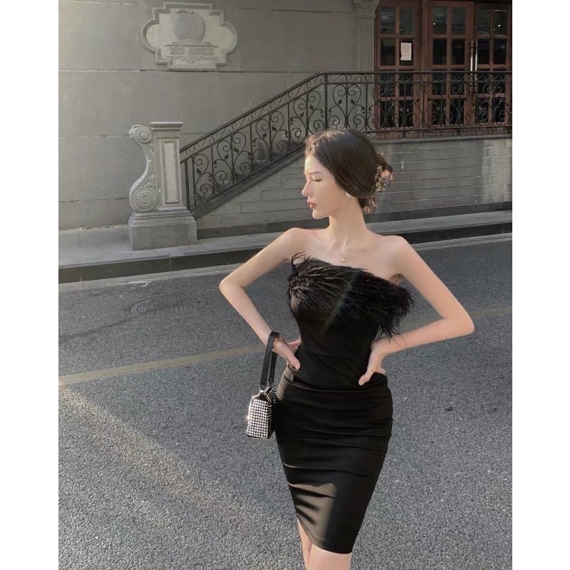 Crave dress tube dress furry pesta kemben prom party elegant dress hitam mini bodycon londangan dres
