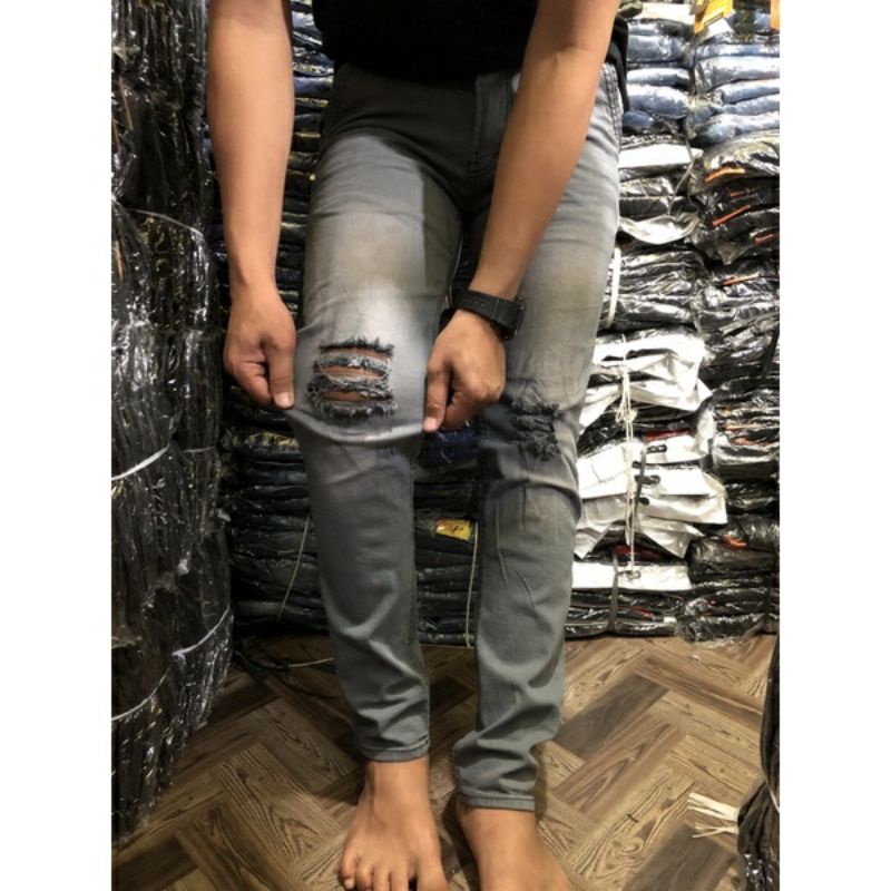 COD Celana jeans panjang robek celana pria street sobek