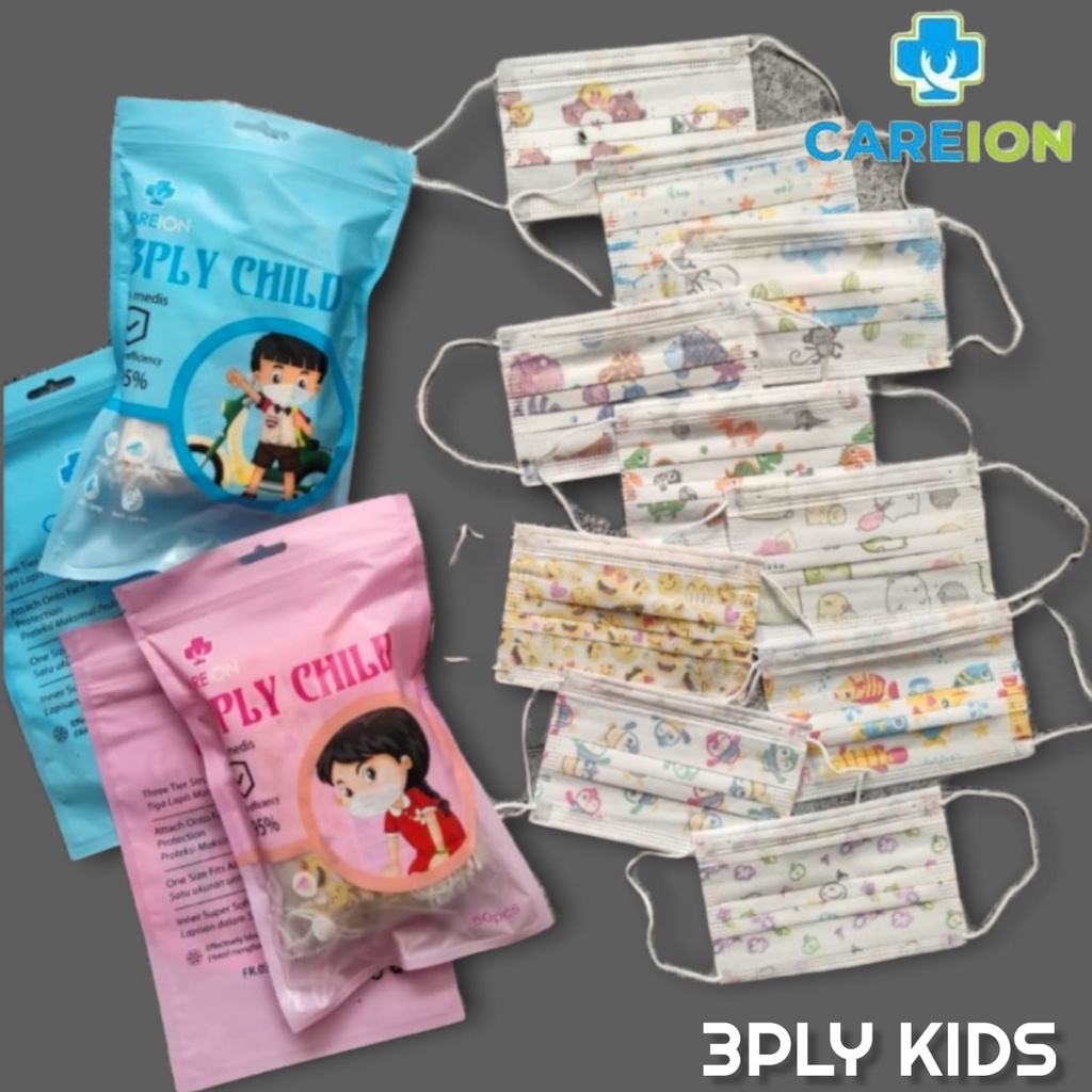 MASKER ANAK 3 PLY MURAH ISI 50PCS EARLOOP - IMPORT  UNTUK USIA 3 - 14 tahun