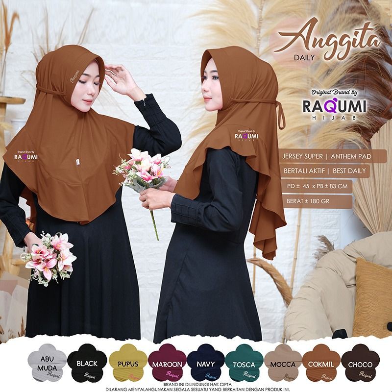 ANGGITA ORIGINAL RAQUMI HIJAB | JILBAB COKMIL | JILBAB JERSEY TALI | JILBAB TALI