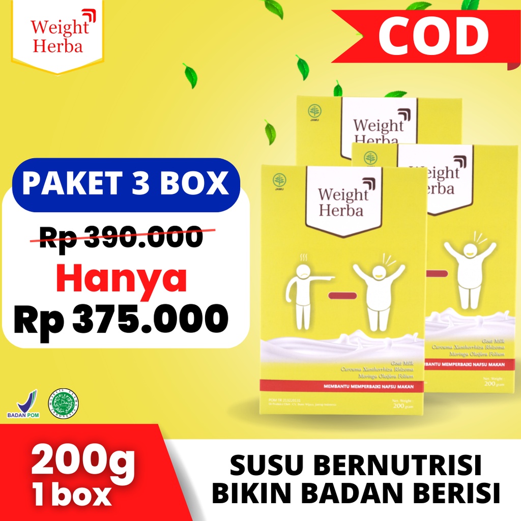 Weight Herba 3 Box - 100% Original Quality Premium Susu Kambing Berat Badan Dewasa &amp; Penambah Nafsu Makan isi 200gr