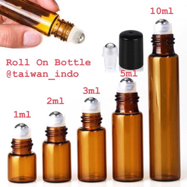 Botol Kaca Roll On Amber 1ml 2ml 3ml 5ml 10ml Botol Essential Oil Brown Roller Kaca Amber