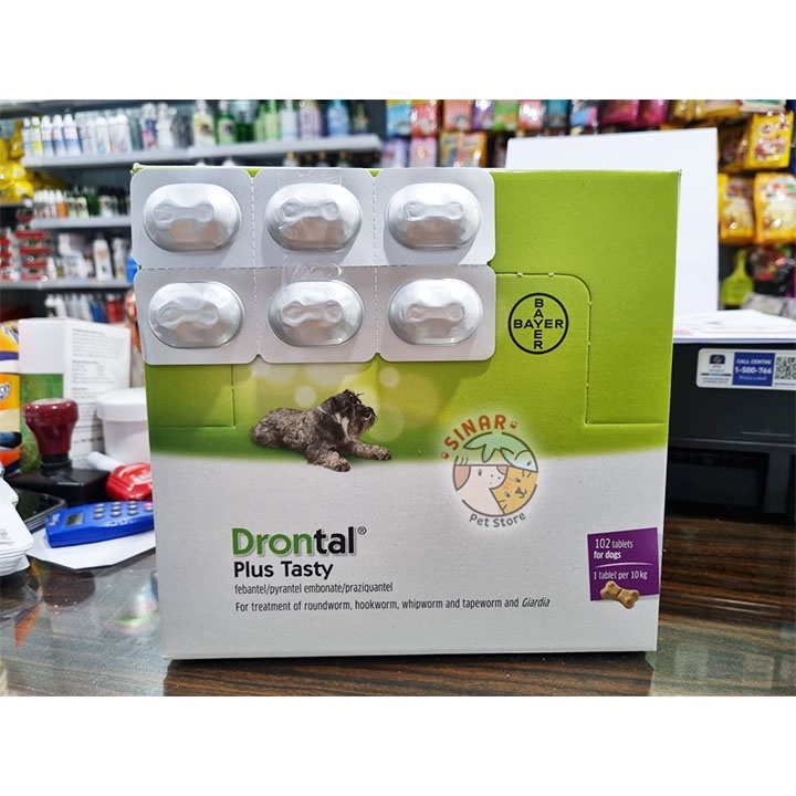 Drontal Plus Tasty Dog Bentuk TULANG Obat Cacing Anjing per tablet untuk 10KG berat badan