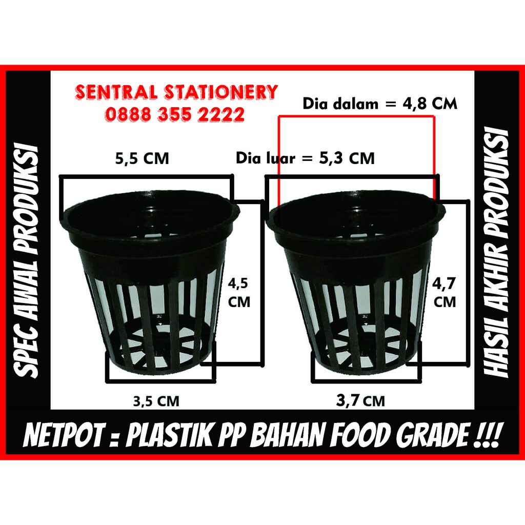 Paket 10 Hidroponik Netpot Food Grade + Sumbu Kain Flanel 4,5 x 5 cm