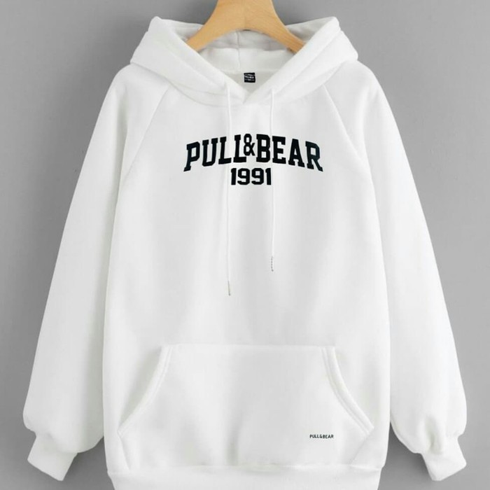 SWEATER HOODIE PULL&BEAR UNISEX FULL AND BEAR NAVY PUTIH HITAM JAKET BAHAN FLACE