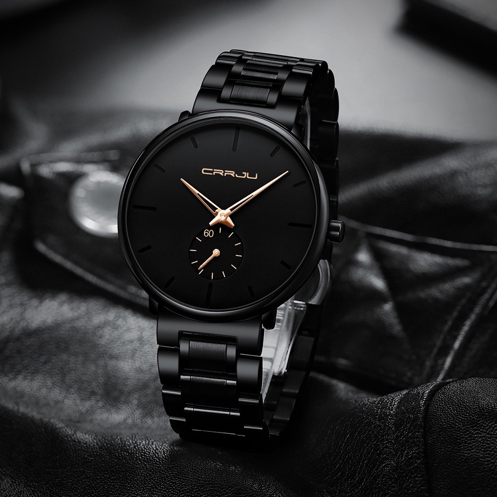 HOT SALE【COD】Jam Tangan Pria CRRJU 2150 Desain Sederhana Mewah Stainless Steel Kuarsa Tahan Air Watch + Kotak Gratis