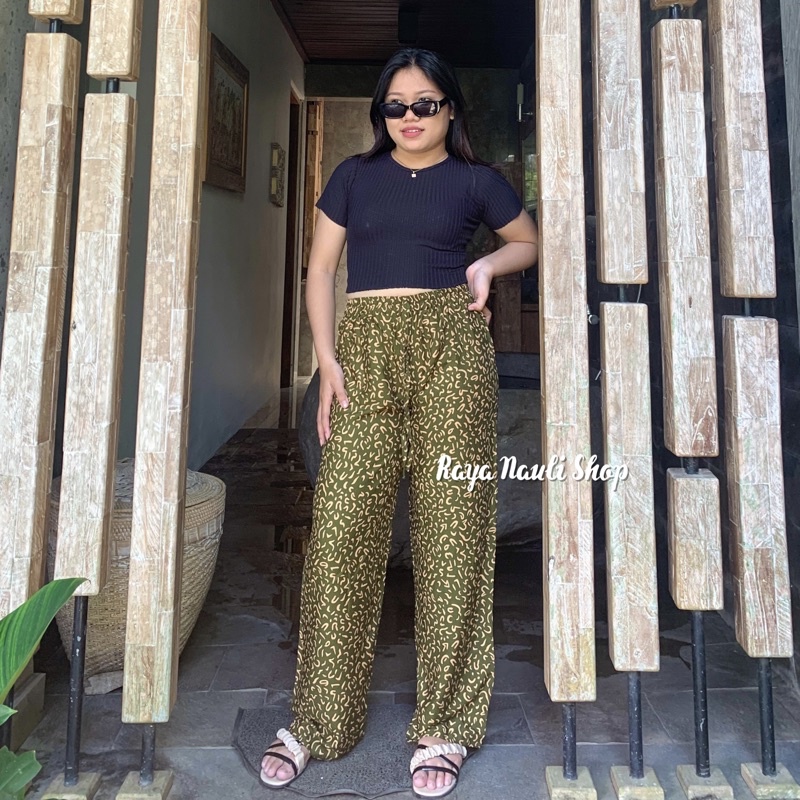 Kulot Motif Bali Rayon Premium-Kulot Kremi Olive