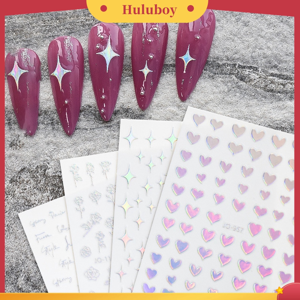 Huluboy Huluboy♡ Stiker Kuku Bahan Plastik Motif Hati Aurora Untuk Wanita