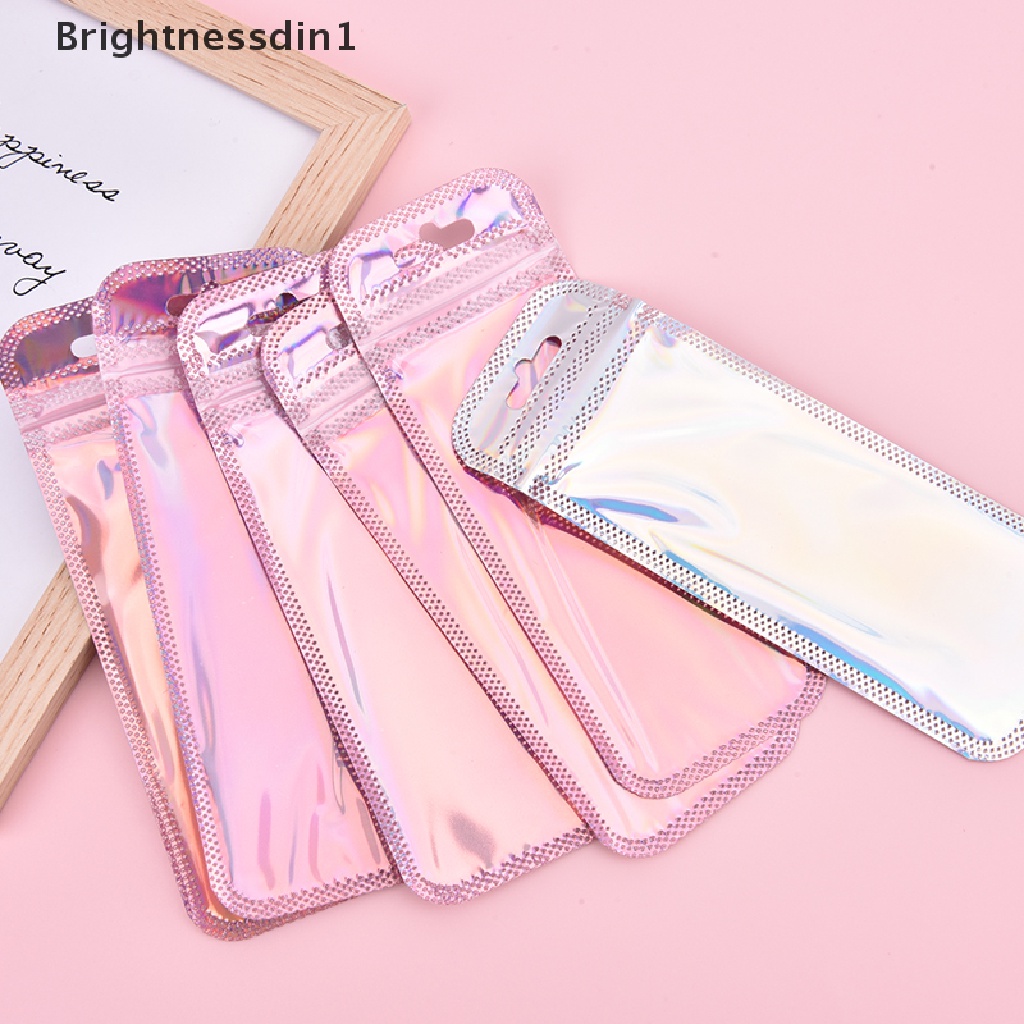 (Brightnessdin1) 50 Pcs Tas Pouch Mini 4 Model Warna Laser Horaphic Untuk Kosmetik / Makeup