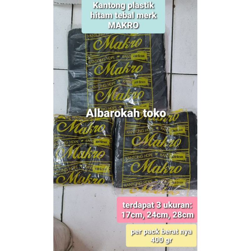 Kantong plastik hitam tebal merk MAKRO uk 17cm, 24cm, 28cm / kantong tenteng plastik hitam tebal