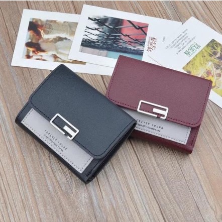 DOMPET LIPAT PENDEK WANITA BAHAN KULIT SINTETIS DENGAN 5 SLOT KARTU FOREVER YOUNG | FADHILAH SHOP BJB