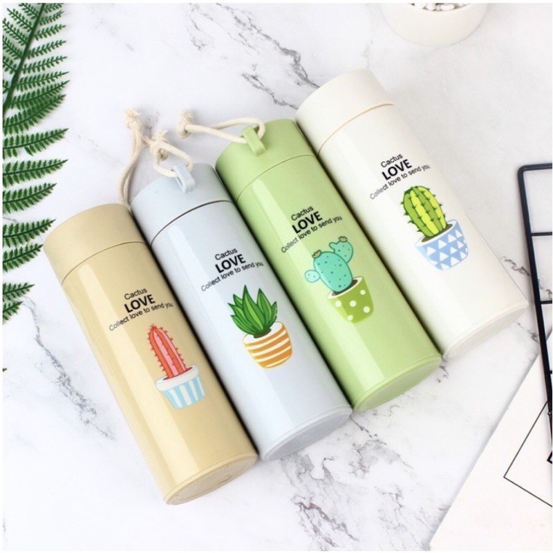 [COD] Botol Minum Kaca Tumblr unik motif Kaktus / Cactus 450ml Stainless Steel