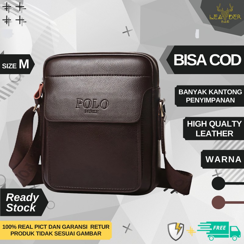 Tas Selempang Kulit Pria Original POLO Warna Hitam Dan Coklat Model Terbaru Atau Tas POLO Impor B02
