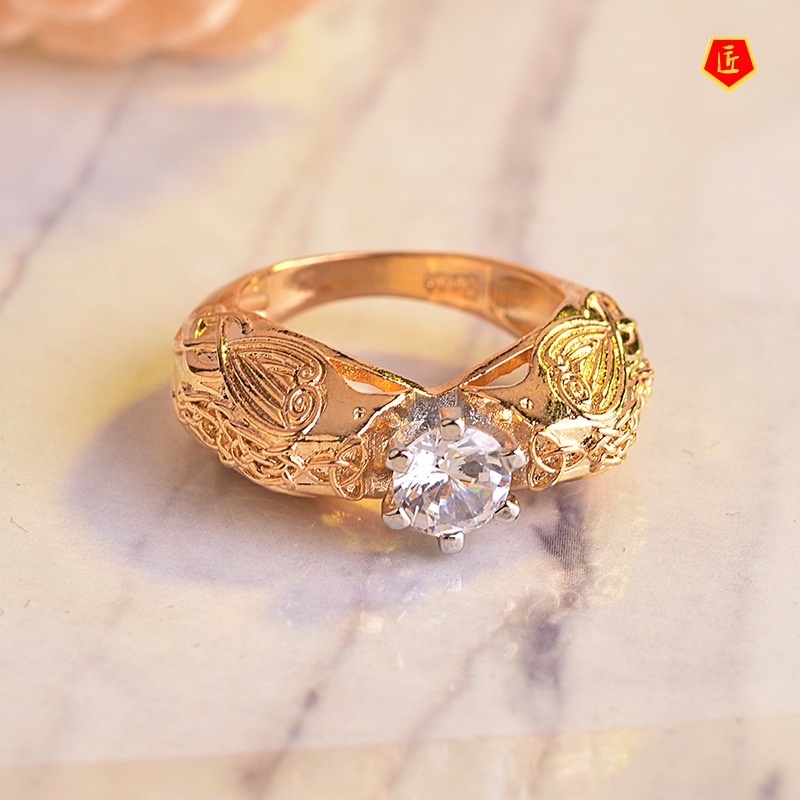 [Ready Stock]Creative Elegant 18K Gold Totem Diamond Ring