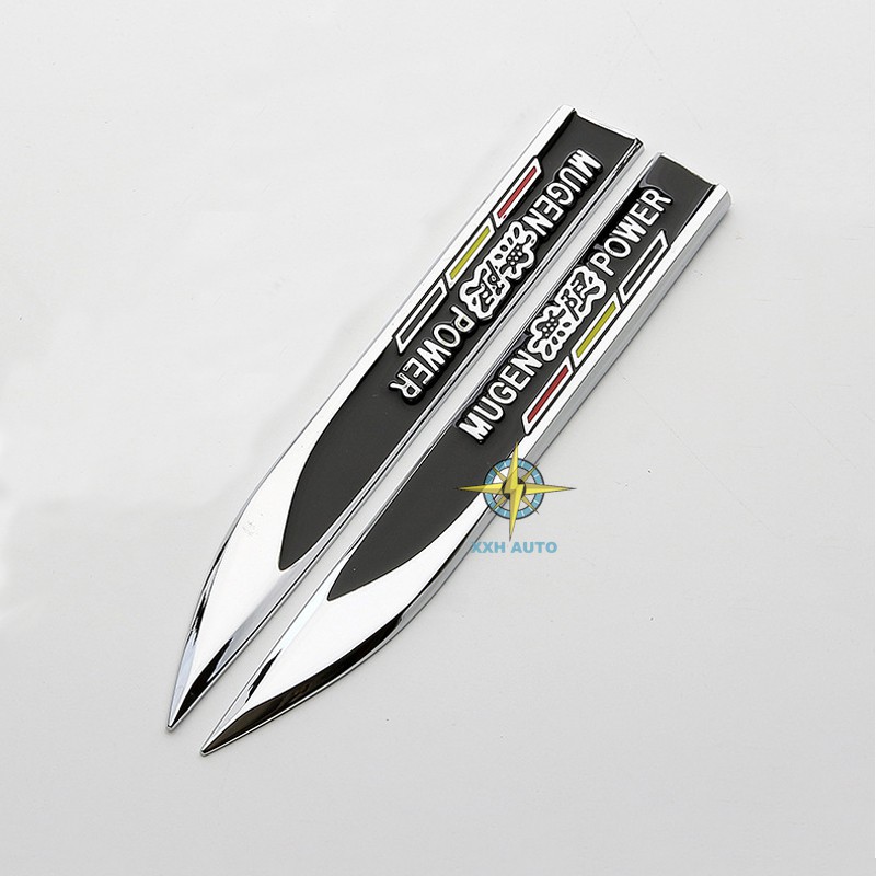 2Pcs Stiker Emblem Badge Metal Tulisan MUGEN Power Untuk Fender Belakang Mobil Honda