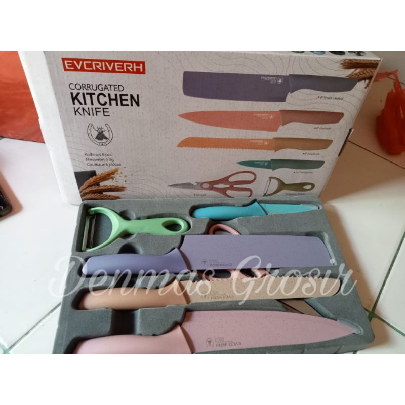 (COD) Pisau Set jerami lengkap 6Pcs / Pisau warna / Pisau Dapur / Pisau Murah