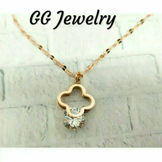 GG Kalung Titanium Premium Liontin LV* Berlian #KL-168