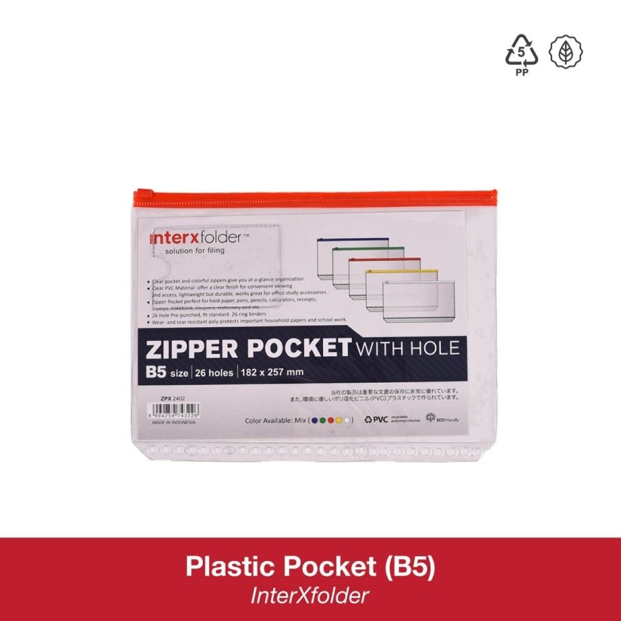 

Plastic Zipper Pocket InterX B5 (26 holes) Transparan
