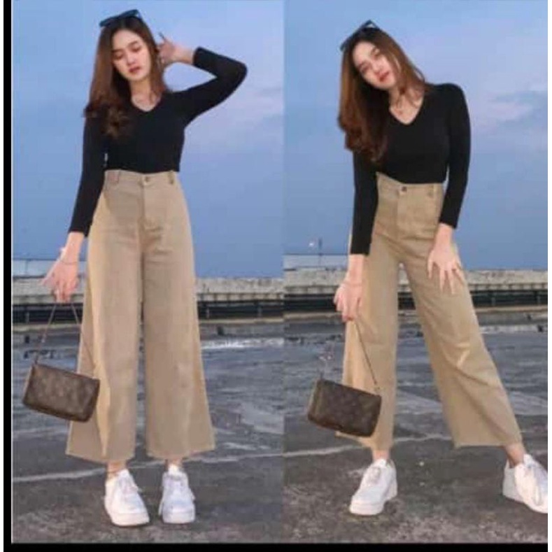 NEW CELANA KULOT JEANS PANJANG HAIGWAIST CEWEK//CELANA BAWAHAN HAIGWAIST LOOSE JEANS WANITA//KULOT PANJANG JEANS HITAM,KULOT CHOCO,KULOT CREAM,KULOT PUTIH