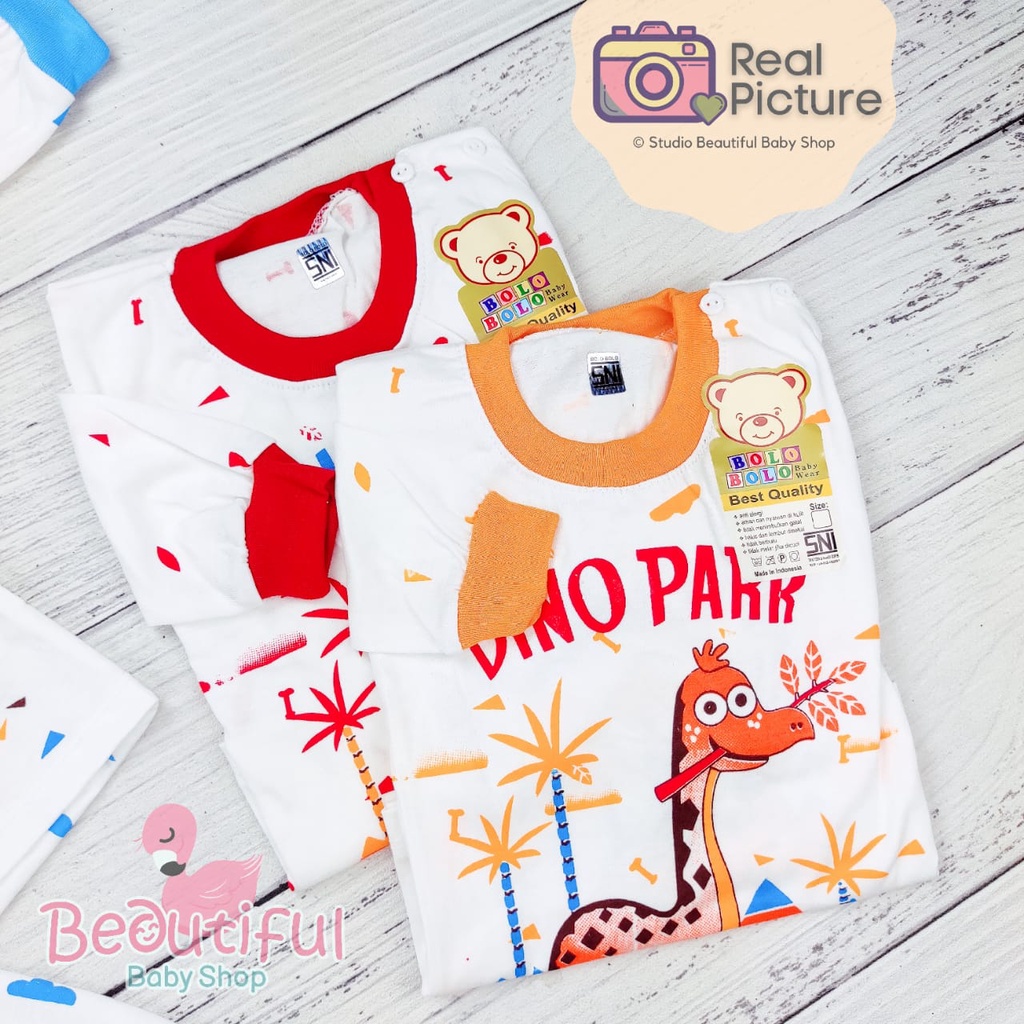 Setelan Bayi Panjang SNI Motif Dino Park / Setelan Piyama Bayi Laki - laki / Baju Bayi Panjang Merk Bolo-bolo/ Baju Tidur Bayi / Baby.ou_