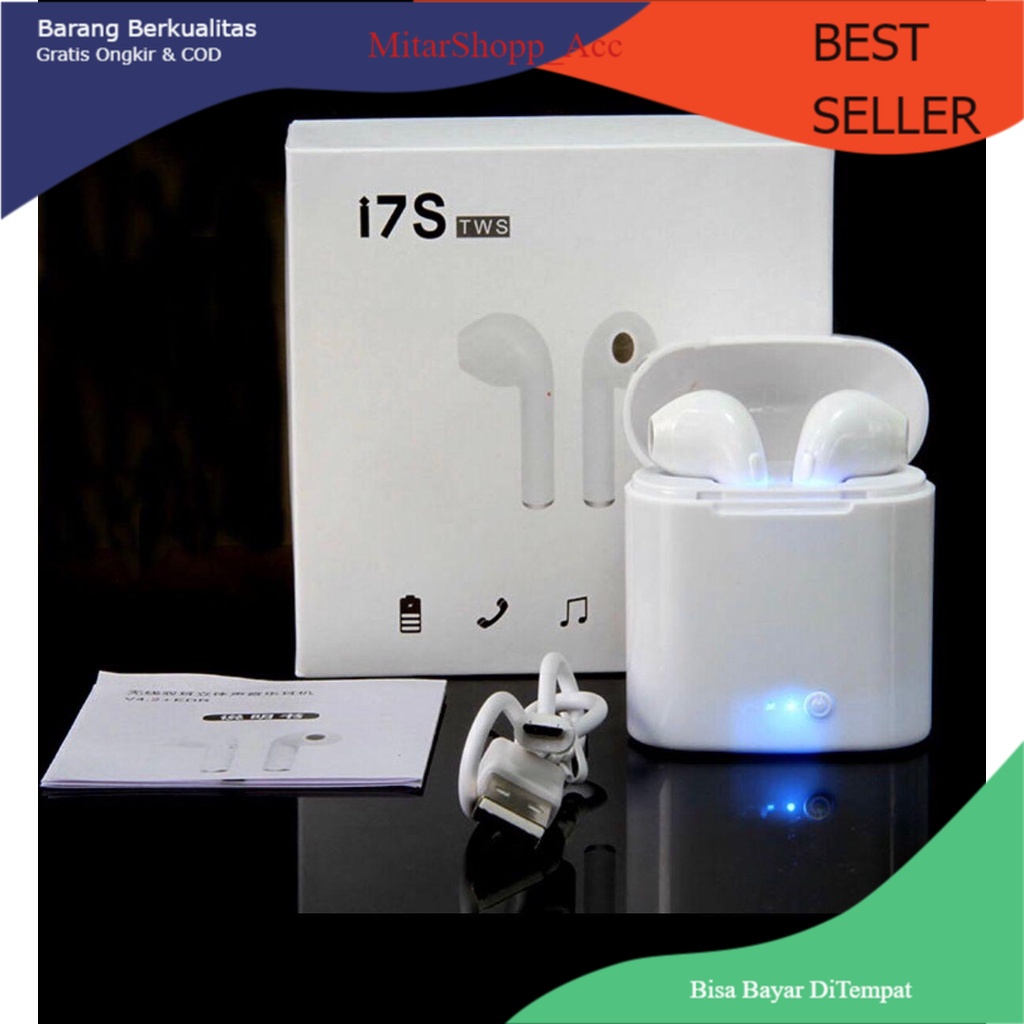 COD - i7s Headset Bluetooth Wireless Stereo Earphone with Charging Box Handsfree Compatible For Appl