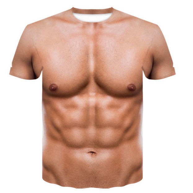 Musim Panas Produk Baru Kepribadian Kreatif Lucu Otot Pria Pakaian 3D Digital Printing Seksi Macho Abs T-shirt