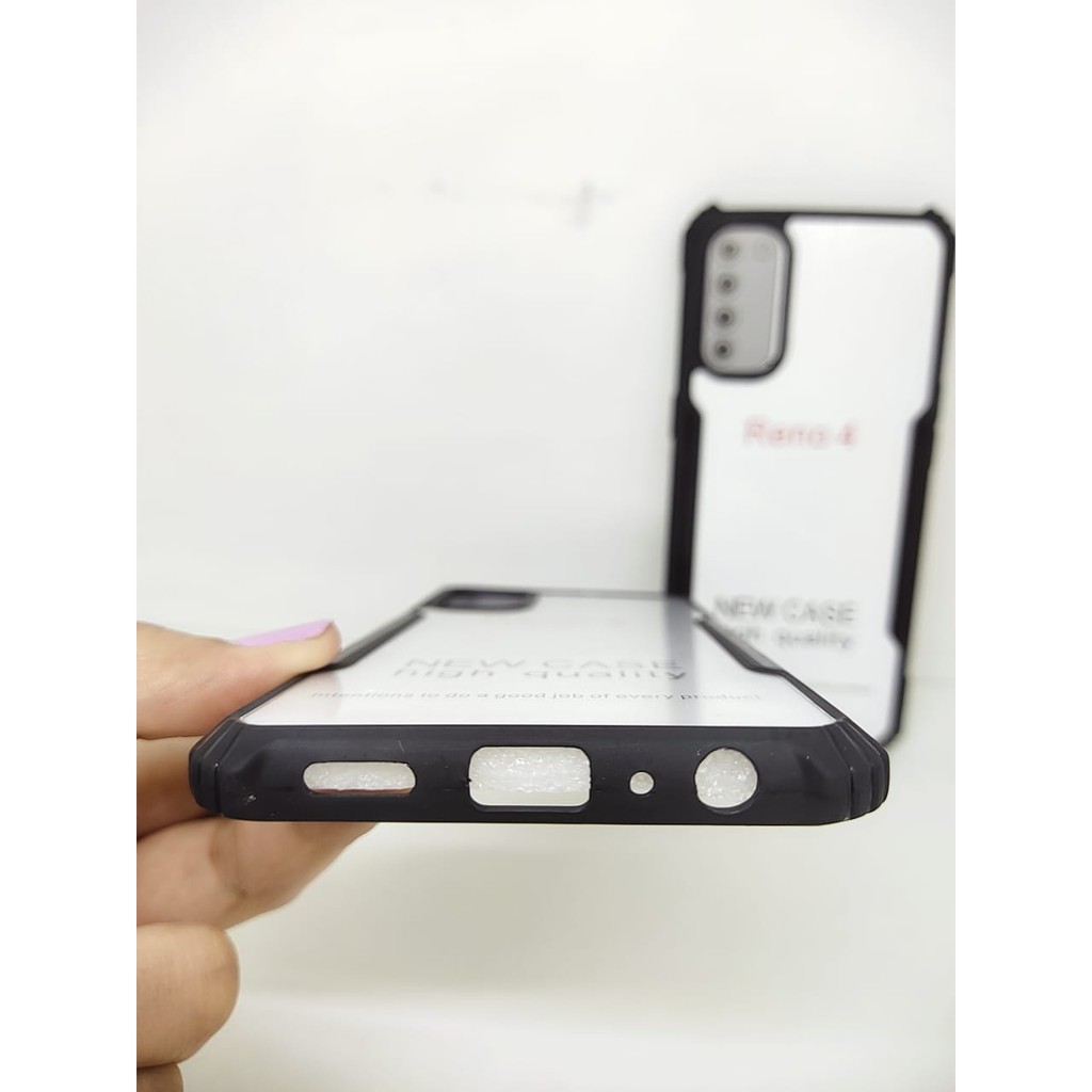 Anti Shocking Reno4 5G Indo 6.4 Inch Hardcase Mika List Hitam Fusion Acrylic Case